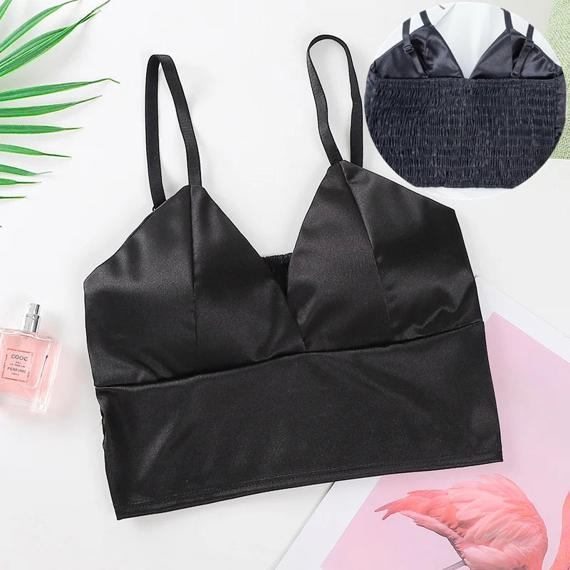 Satin Crop Top mit Polsterung & Spaghettiträgern
